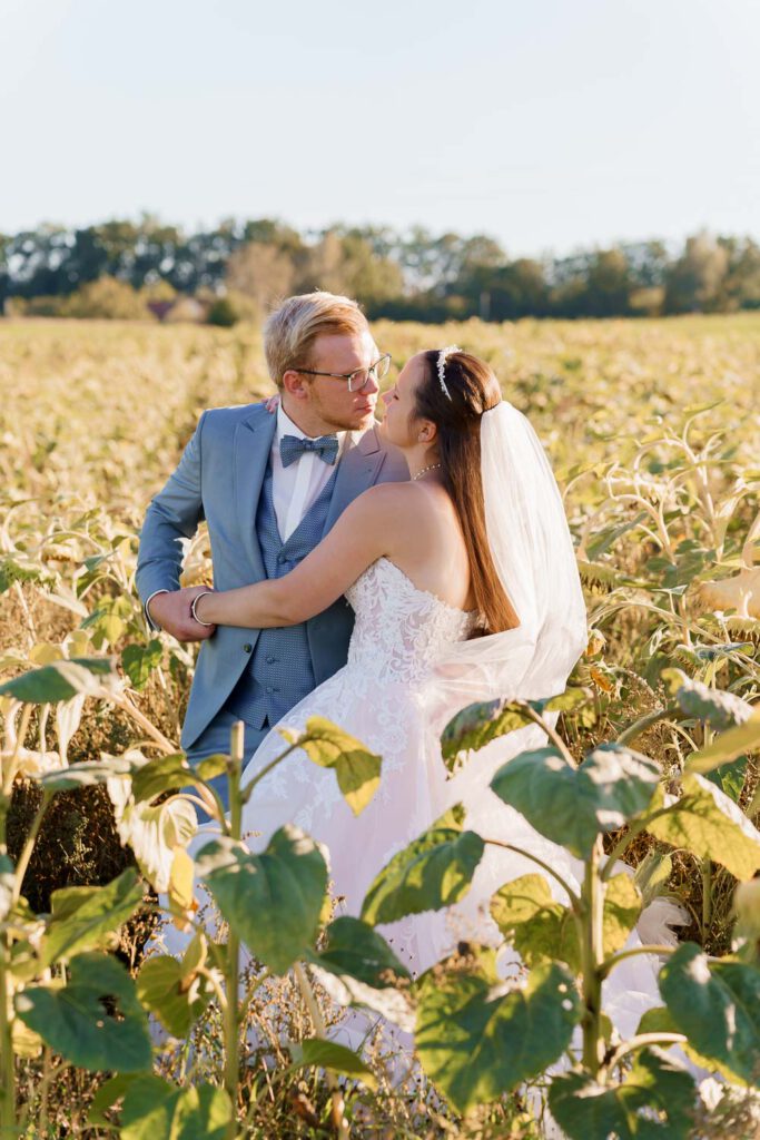 brautpaar im sonnenblumenfeld
